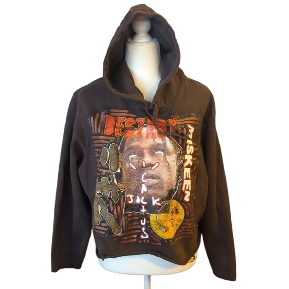PHNTM Travis Scott Cactus Jack Thrashed crop fleece hoodie dope graphics Unisex - Picture 7 of 8